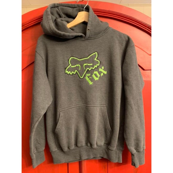 Fox Racing Hoodie Small Gray and Lime Embroidered Not a Spot on It Thick EUC - Picture 1 of 1